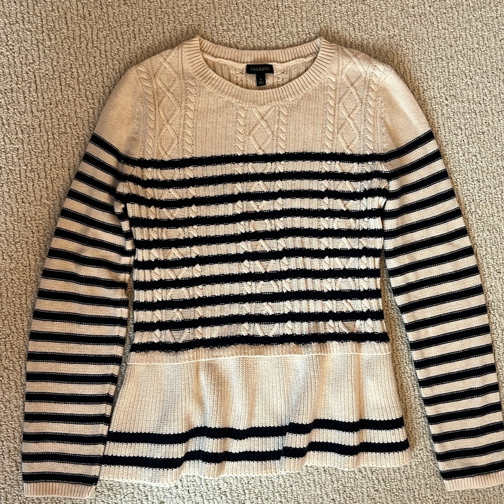 Women’s Talbots Striped Sweater with Ruffle Bottom